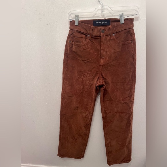 Veronica Beard Jeans Crosbie Wide Straight Leg Crop Corduroy Brown Waist 26 - Picture 2 of 5